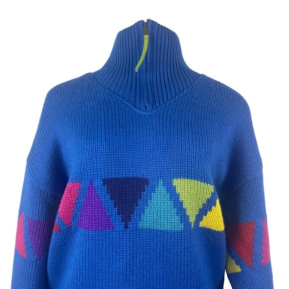 Sos Redline Vintage Unisex Blue Half-Zip Sweater With Triangle Pattern - Picture 5 of 7